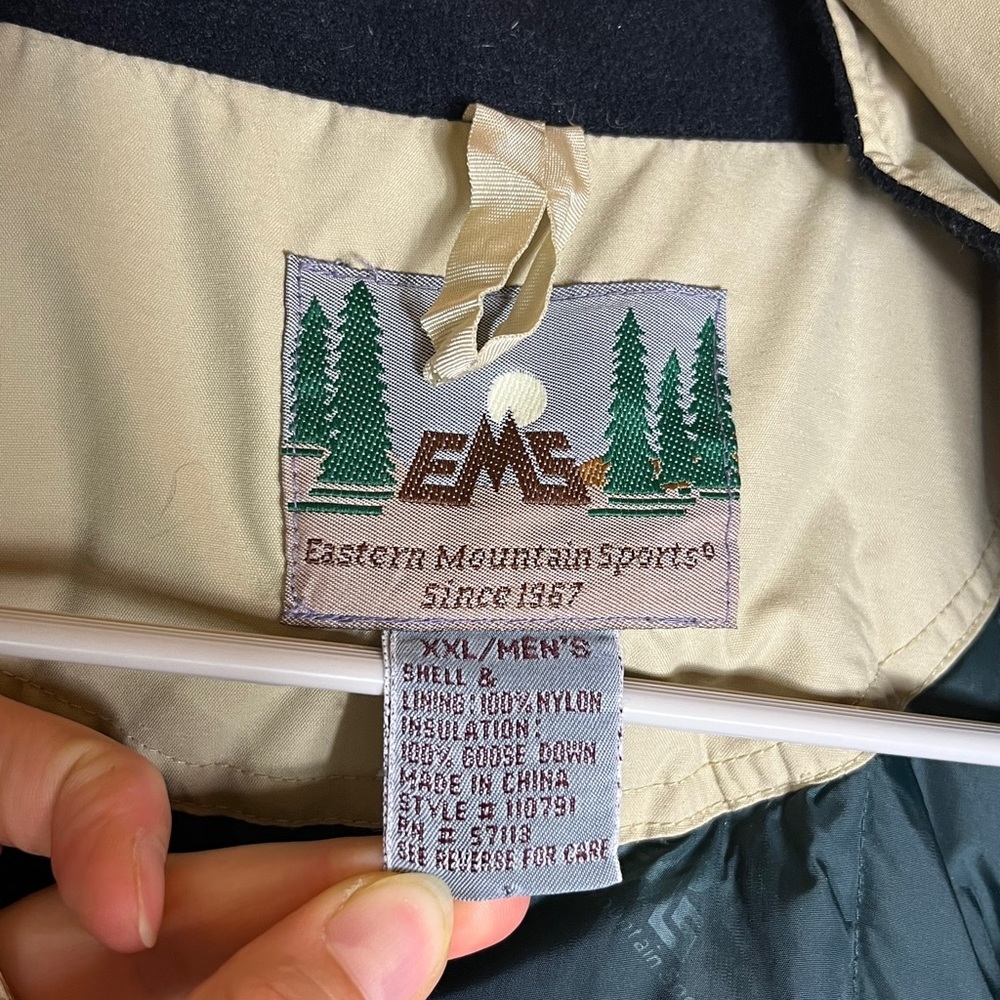 Vintage EMS Goose Down Parka XXL Hooded Beige Green Y2K Ski Winter Outerwear - Picture 8 of 16